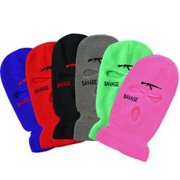 Berets NOT NICE Embroidery Three-hole Balaclava Knit Hat Army Tactical Winter Ski Riding Mask Beanie Prom Party Warm
