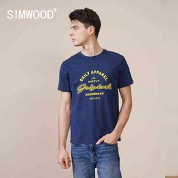 SIMWOOD 2021 Summer New Letter Print T-shirt Men 100% Cotton Fashion Comfortable Plus Size Brand Clothing Tops SK120142 H1218