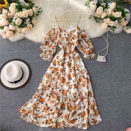 Women Seaside Ins Sweet Ruffled V Neck Elegant Dress Lady Sexy Vestidos De Fiesta M256 210527