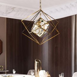 Pendant Lamps Postmodern Light Luxury Chandelier Simple Dining Room Entrance Hall Copper Creative Cube Bedroom Study Crystal