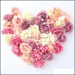 Garden Decorations Patio, Lawn & Home Artificial Flowers 5Cm Silk Rose Head For Wedding Party Diy Craft Gift Box Wreath Scrapbooking Drop De