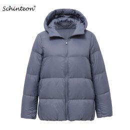 Schinteon Light Down Jacket 90% White Duck Coat Casual Loose Winter Warm Outwear with Hood High Quality 9 Colors 211018