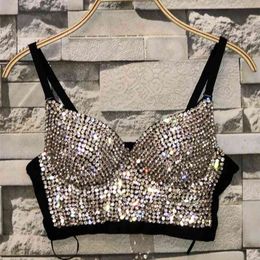 Bead Bustier Corset Pearls Diamond Push Up Night Club Bralette Women's Fashion Bra Cropped Top Plus Size 210527