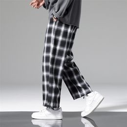 Summer Plaid Pants Men Fashion Loose Hip Hop Casual Trousers Korean Male Harem Pant All-match Confortable Joggers Streerwear 220311