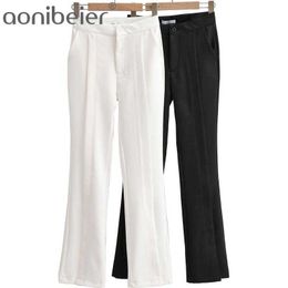 Thin Summer Casual Office Lady Suit Pants Fashion Folds Front Split Hem Women Trousers Female High Waist Flare 210604