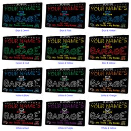 LX1220 Your Names Garage My Tools Rules Light Sign Dual Color 3D Engraving