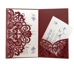 Glittery Wedding Invitation Cards Kits Spring Flower Laser Cut Pocket Bridal Invitation Card For Engagement Graduate Birthday Party
