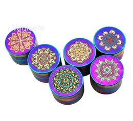 Kaleidoscope patterns dazzle Colours flat smoke grinders ice blue Colour spray pattern Tobacco Crusher 4 layer rainbow grinder manual Metal grinderZC517