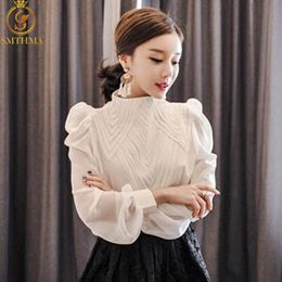 Spring Women Fashion Black White Blouse Ladies Elegant Tops Female Clothes Shirt 210520