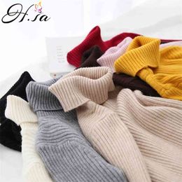 H.SA Women Turtleneck Sweater Basic Casual Solid Knit Jumper Korean Sweater Slim Pull Femme Top Elasticity Winter Pullovers 210918