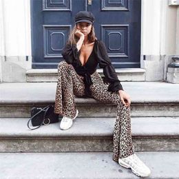 high waist leopard print flare leggings autumn winter women fashion sexy bodycon trousers club pants 210518