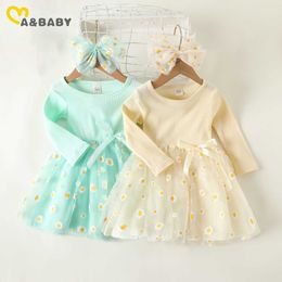 Ma&Baby 1-6Y Toddler Kid Girls Knitted Flower Dress Autumn Spring Long Sleeve Lace Floral Tutu Dresses For Girls Q0716