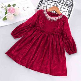 Girls Dress Autumn Winter Christmas Kids Clothing Children'S Elegant Retro Golden Velvet Princess Long Sleeves For Girs 210625