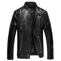 Faux Leather Jacket Mens Brand Stand Collar Motorcycle Pu Jacket Men Zipper Moto&Biker Warm Streetwear Casual Outwear 210524