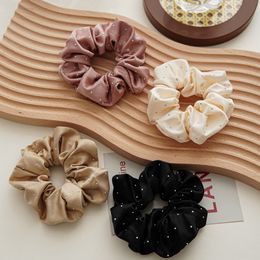 Women Silk Scrunchie Handmade Diamond Elastic Hair Bands Ponytail Holder Satin solid Color Hair Ties Gum Hair accessories