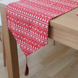 Hot sales American Country Style Table Runner Emerald Red Deer Linen Knitted Printed Character Animal Table Runner Home Decoration