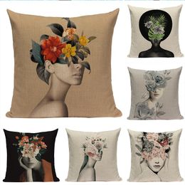 Cushion/Decorative Pillow Live African Woman Home Decoration Cover Linen Cushion Fashion Abstract For Sofa