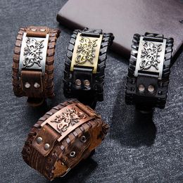 Charm Bracelets Punk Men Wide Bangle Nordic Viking Designer Butterfly Bracelet Leather Weave Adjustable Wristband Jewelry Accessories