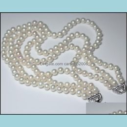 Beaded Necklaces & Pendants Jewelry 9-10Mm 3 Rows White Natural Pearl Necklace 18Inch 19Inch 20Inch 925 Sier Clasp Womens Gift Drop Delivery
