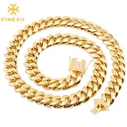 Fine4u Cuban Men's Chain Necklace, N736, Hip-hop Style, Cubic Zircon Glittering on Ice, Hip-hop Jewellery Q0809