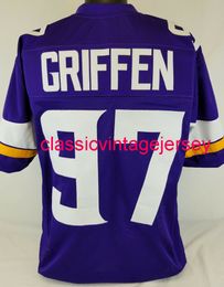 Men Women Youth Everson Griffen Custom Sewn Purple Football Jersey