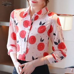 Autumn Women Blouses Fashion Chic Chiffon Shirts Long Sleeve Shirt Tops Elegant Floral Print Blouse Blusas 10893 210521