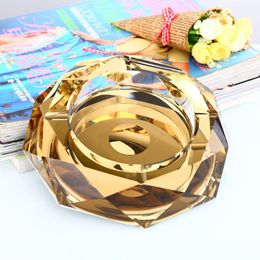 High Quality Octagonal Ashtray Crystal Gold Creative Circular Glass Simple Home Living Room Decoration Ash Trays