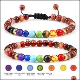 Jewelry Beaded, Strands 7 Chakra Yoga Beads Bracelets Men 6Mm Natural Stone Agates Strand Reiki Healing Nce Bracelet&Bangle Women Energy Dro