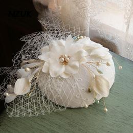 Headpieces NZUK Wedding Hat Hair Jewellery Women Flower Face Veil Headdress Retro Fascinator Bridal Ladies Headwear Clip