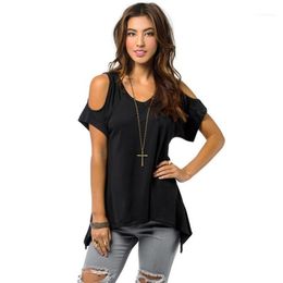 Women's T-Shirt Wholesale- Fashion Irregular Off Shoulder T Shirt Women Clothing Casual Soft Loose Ladies Summer T-shirts Tops1