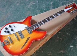 12 Strings Cherry Sunburst Semi-hollow Electric Guitar with 2 Pickups,Rosewood Fretboard,Left Handed