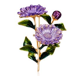 Charm Daisy Enamel Pin Brooch Flower Badge For Women Cartoon Jewellery Gift Pink Yellow Purple Sunflower Bouquet Corsage