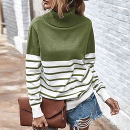 Striped turtleneck women's Pullover Autumn winter casual women's sweater High street fashion women knitting top Pullovers 210514