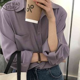Casual Cardigan Shirts Autumn Solid Long Sleeve Chiffon Women's Blouse Plus Size Single Breasted Female Tops 11364 210415