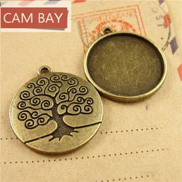 base metal bezel UK - Fit 20MM Metal Antique Life Tree Pendats Necklace Settings Round Cabochon Base DIY Pendant Blank Tray Bezel Jewelry Accessories
