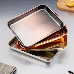 stainless steel dish pans UK - Dishes & Plates 304 Stainless Steel Oven Baking Tray Gold Plate Rose Golden Bbq With Cool Rack Set Pan Sheet Non Toxic Dishwasher