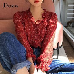 Boho Floral Print Blouse Women Ruffled Sweet Shirt Female Butterfly Long Sleeve Elegant Ladies Tops Tunic Blusas Mujer 210414