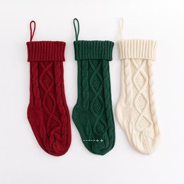 NEW46cm Knitting Christmas Stockings Xmas Tree Decorations Solid Colour Children Kids Gifts Candy Bags RRE11083