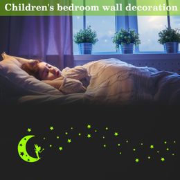 Wall Stickers Fluorescent Glow In The Dark Removable Self-adhesive Stars Moon Angel Luminous Decal For Kids Bedroom