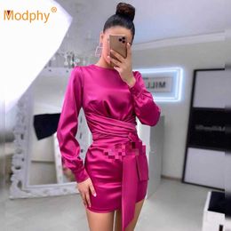 Spring and Autumn Women's O-neck Lace-Up Bowknot Long Sleeve Bodycon Dress Elegant Club Evening Party Vestidos 210527