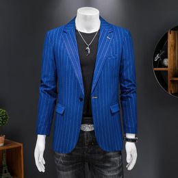 Costumes masculins Blazers Black Navy Blue Striped Blazer for Men Slim Fit Formal Male Robe Suit Vestes Gentleman Costume 5xl Q130