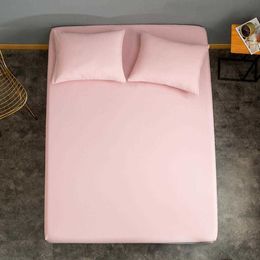 1 pc Fitted Bed Sheet Pink Colour Single Bed Sheet for Children Solid Colour Bed Cover Sets drap housse Elastic Bands for Sheet 210626