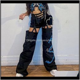 Pants Capris Womens Clothing Apparel Drop Delivery 2021 Punk Goth Aesthetic Cargo Pant Women Cut Out High Waist E Girl Streetwear Dragon Patt