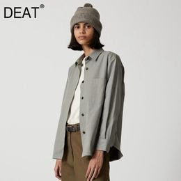 Women Grey Green Big Size Vintage Blouse Lapel Long Sleeve Loose Fit Shirt Fashion Tide Spring Autumn 3D01665 210421