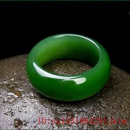 Green Jade Ring Chinese Natural Jadeite Amulet Fashion Charm Jewellery Carved Gifts for Her Women Men