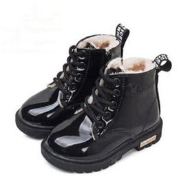 Kids boots patent leather baby boys girls winter shoes fashion children martin boot