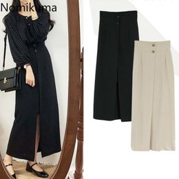 Nomikuma Skirts Women Autumn Korean Style Split Mid-calf High Waist Skirt Female Solid Colour Casual Fashion Faldas 3d457 210514