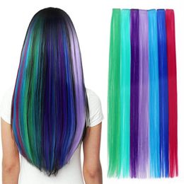 -Synthetische Perücken langes gerades Haar 5 Stück / Satz farbiges Highlight-Clip-in einteiliger reiner Farbe 24 Zoll