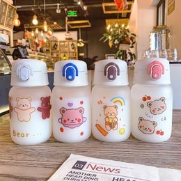 Cartoon bear glass Tumblers girl heart home pop lid straw water cup children high borosilicate cups