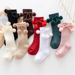 2 balls Spring Socks Autumn Winter Cotton Lace Double Needle Children Breathable Socks Solid Baby Girls Knee School